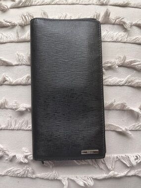 Fendi Black Textured Leather Tall Zip Wallet